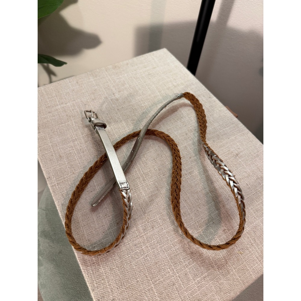 J.Crew metallic belt silver thin braid shiny accent coachella belt M/L glam look